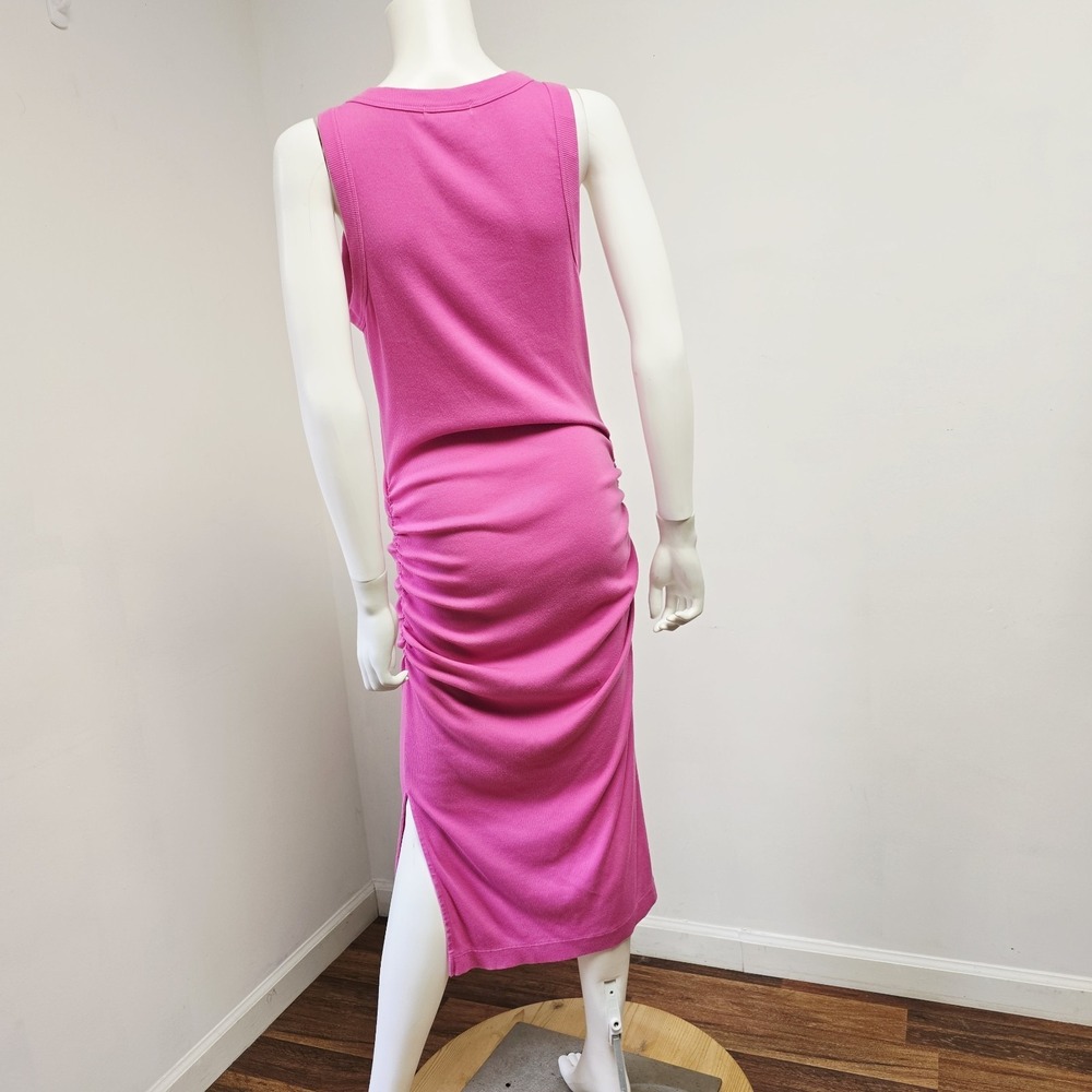 Michael Stars Wren Dress Large Stretchy Ruched Sides Slit Midi Sleeveless Mystic - Picture 3 of 10